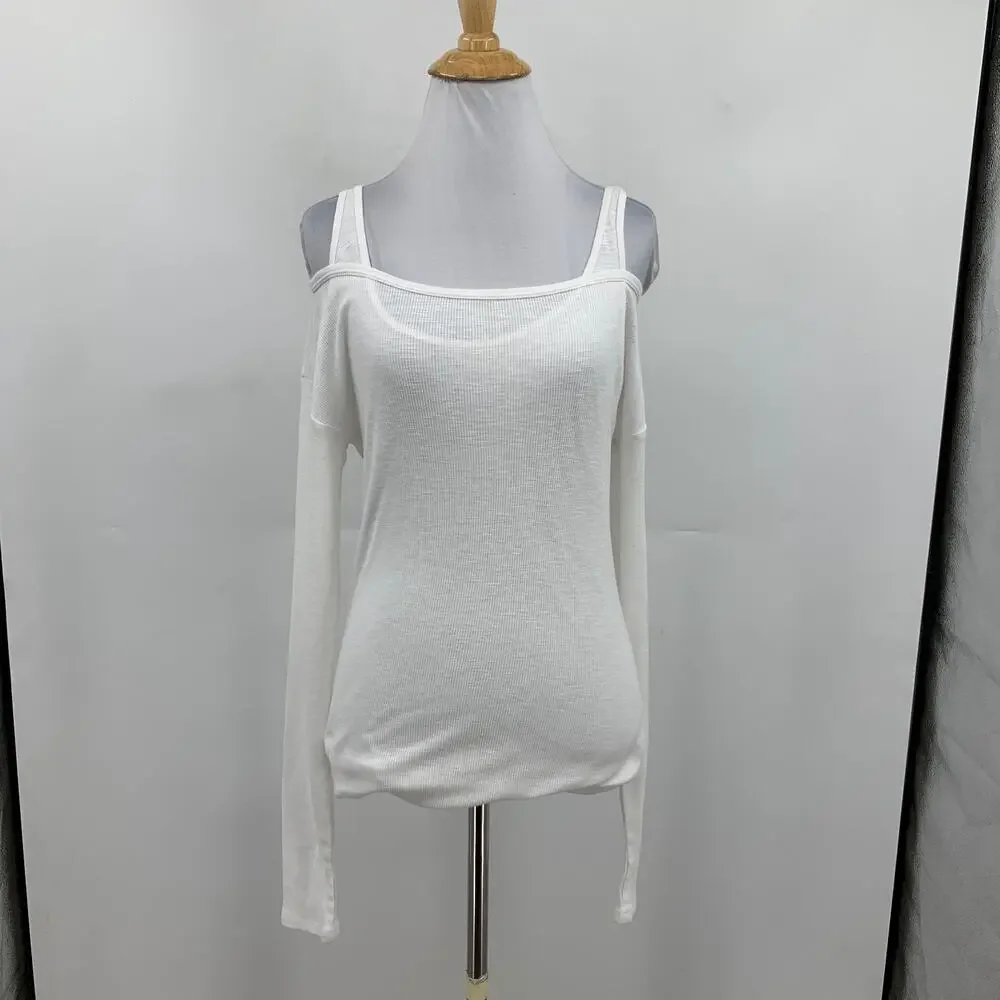 Free People Top Women S Small White Intimately Off Shoulder Double Layer Ribbed